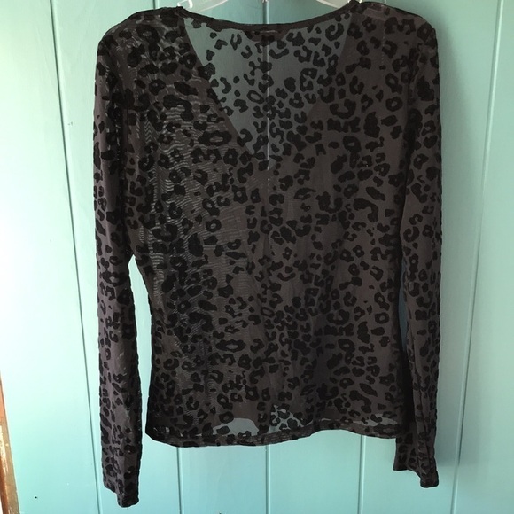 SHEIN Size XL Black Sheer Animal print top V neck Long sleeves boho festive - Picture 2 of 8